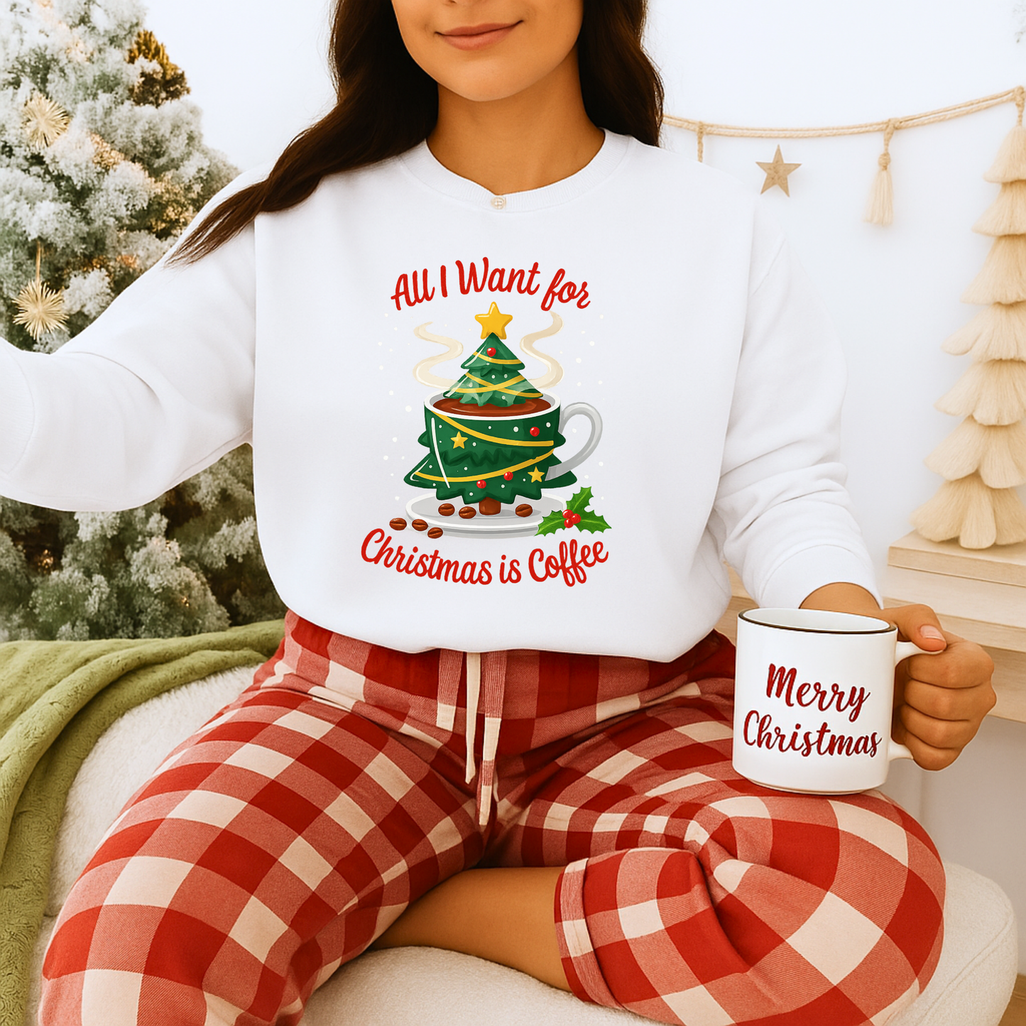 Unisex Heavy Blend™ mw2060 | All I Want for Christmas is Coffee Sweatshirt – Funny Holiday Coffee Lover Crewneck, Festive Winter Pullover