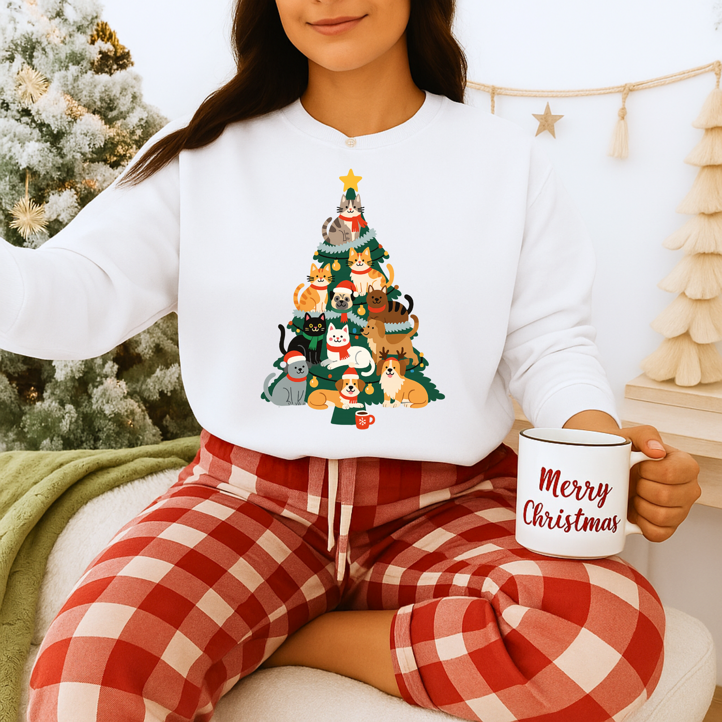 Unisex Heavy Blend™ mw2078 | Cat Christmas Tree Sweatshirt – Funny Holiday Cat Lover Crewneck, Cute Kitty Xmas Pullover Sweater