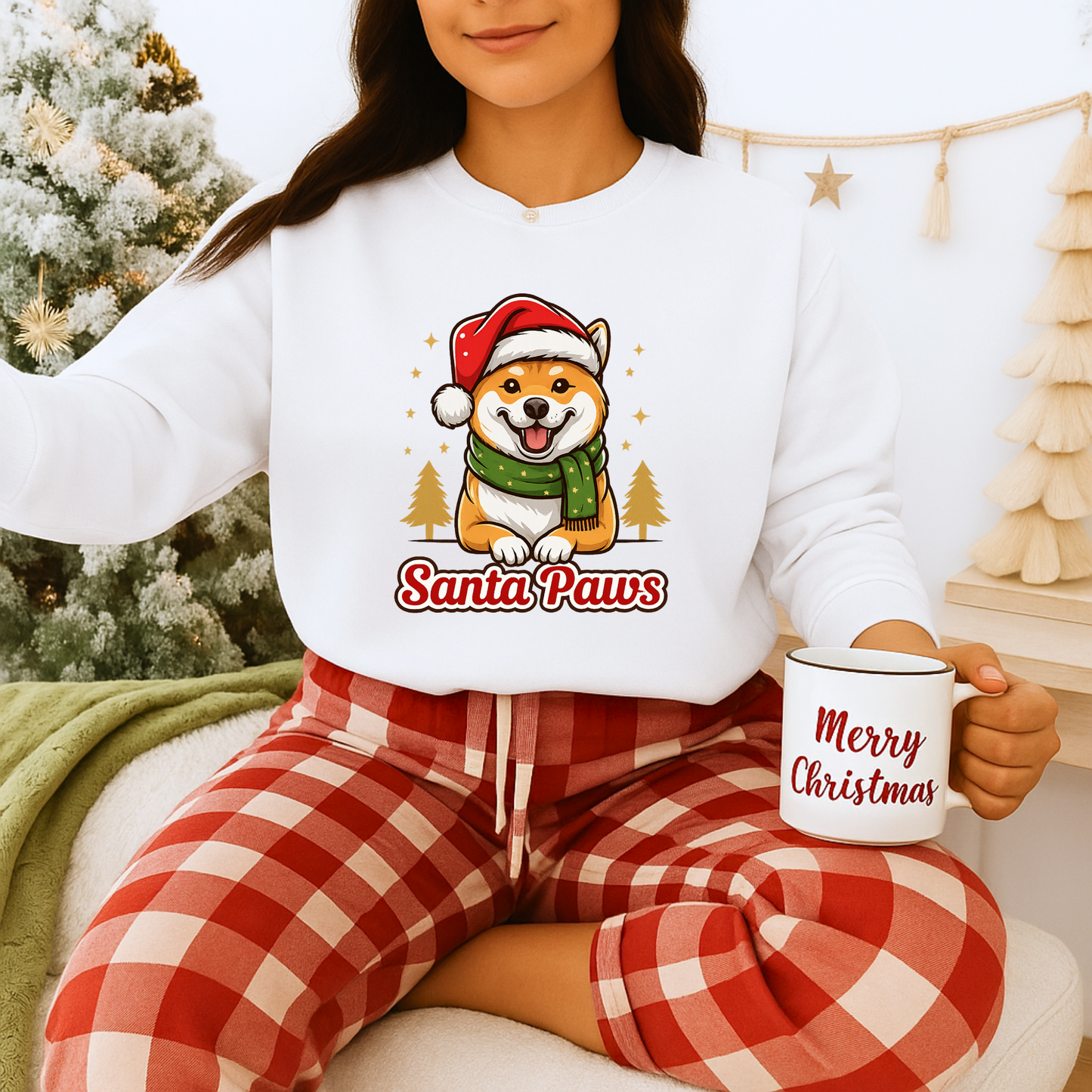 Unisex Heavy Blend™ mw2097 | Santa Paws Shiba Inu Christmas Sweatshirt – Cute Dog Holiday Crewneck, Festive Xmas Gift for Pet Lovers