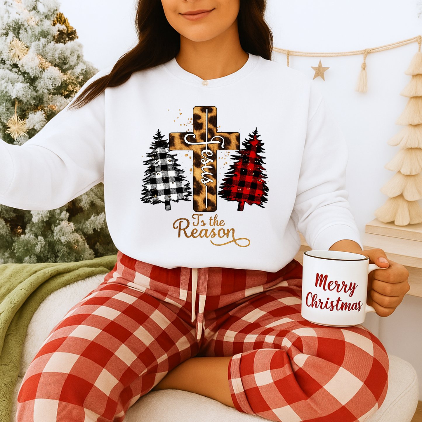 Unisex Heavy Blend™ mw2028 | Jesus Is the Reason Sweatshirt – Christian Christmas Cross Crewneck | Faith Based Unisex Holiday Gift