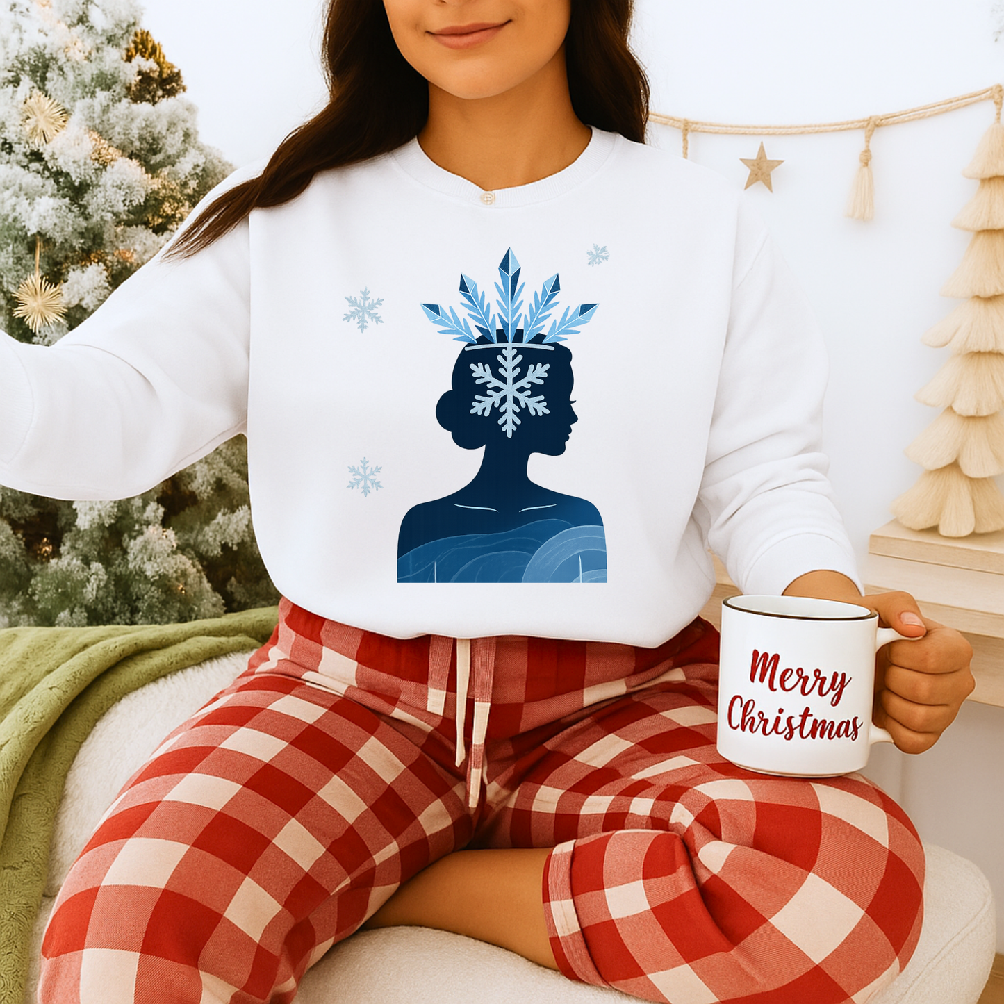 Unisex Heavy Blend™ mw2139 | Ice Queen Silhouette Sweatshirt – Elegant Snowflake Winter Crown Crewneck, Cozy Holiday Gift