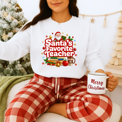 Unisex Heavy Blend™ mw2088 | Santa’s Favorite Teacher Christmas Sweatshirt – Cute Holiday Gift for Teachers, Festive Pullover