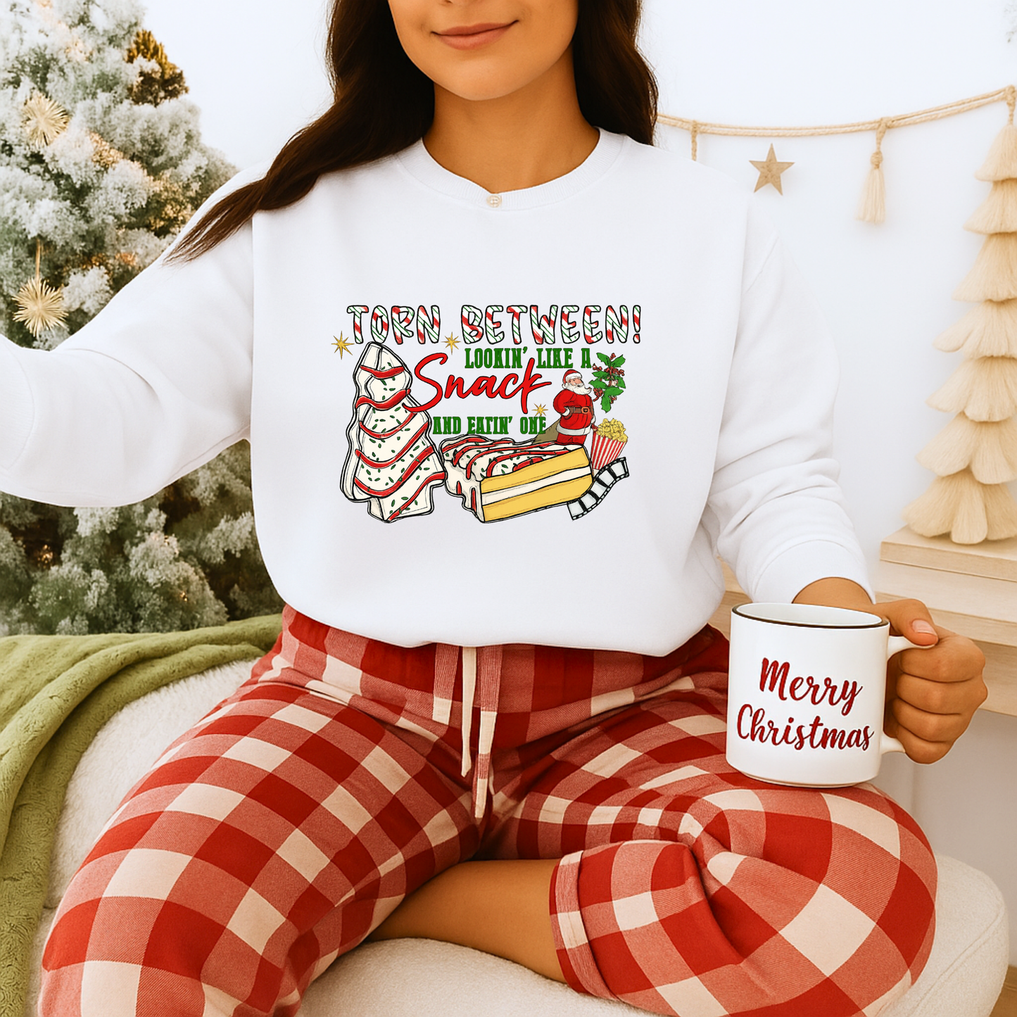 Unisex Heavy Blend™ mw2027 | Torn Between Looking Like a Snack Christmas Sweatshirt – Funny Holiday Crewneck | Cute Unisex Winter Gift