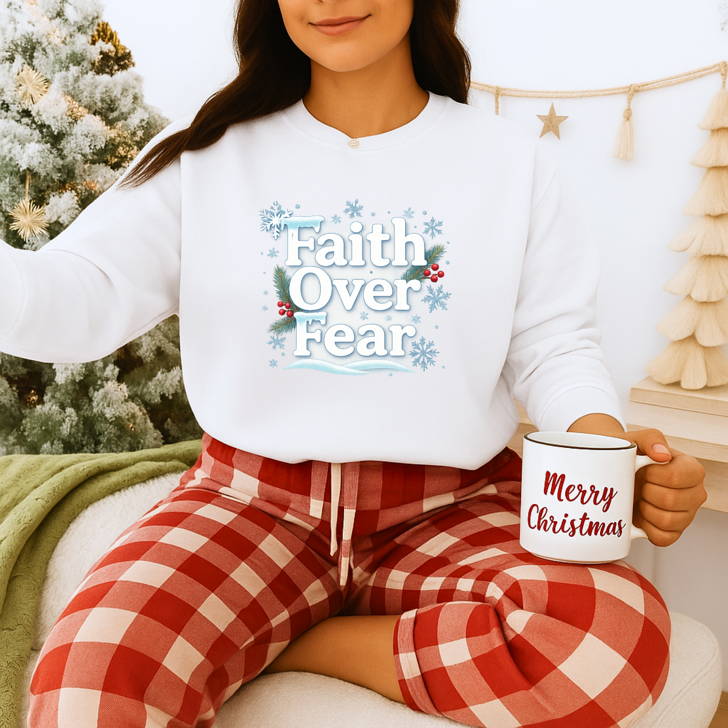 Unisex Heavy Blend™ mw2122 | Faith Over Fear Christian Christmas Sweatshirt – Inspirational Holiday Crewneck, Religious Winter Gift