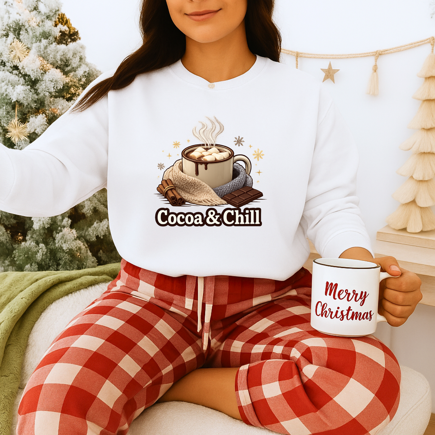 Unisex Heavy Blend™ mw2137 | Cocoa and Chill Christmas Sweatshirt – Cozy Hot Chocolate Holiday Crewneck, Cute Winter Gift