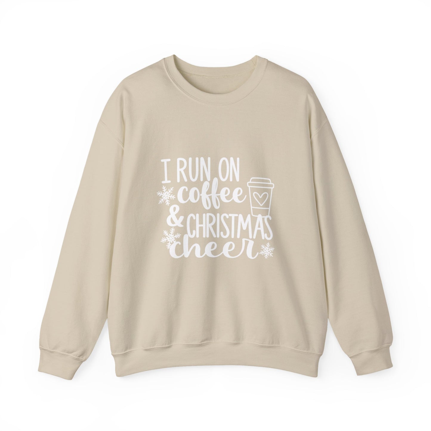 Unisex Heavy Blend™ mw2013 | I Run on Coffee & Christmas Cheer Sweatshirt – Funny Holiday Crewneck | Cozy Unisex Winter Gift