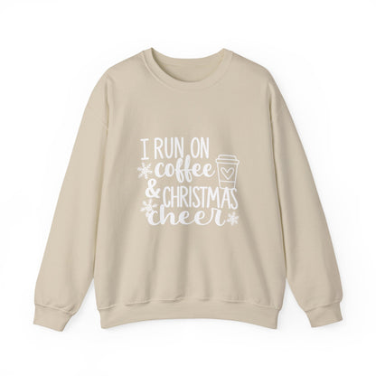 Unisex Heavy Blend™ mw2013 | I Run on Coffee & Christmas Cheer Sweatshirt – Funny Holiday Crewneck | Cozy Unisex Winter Gift