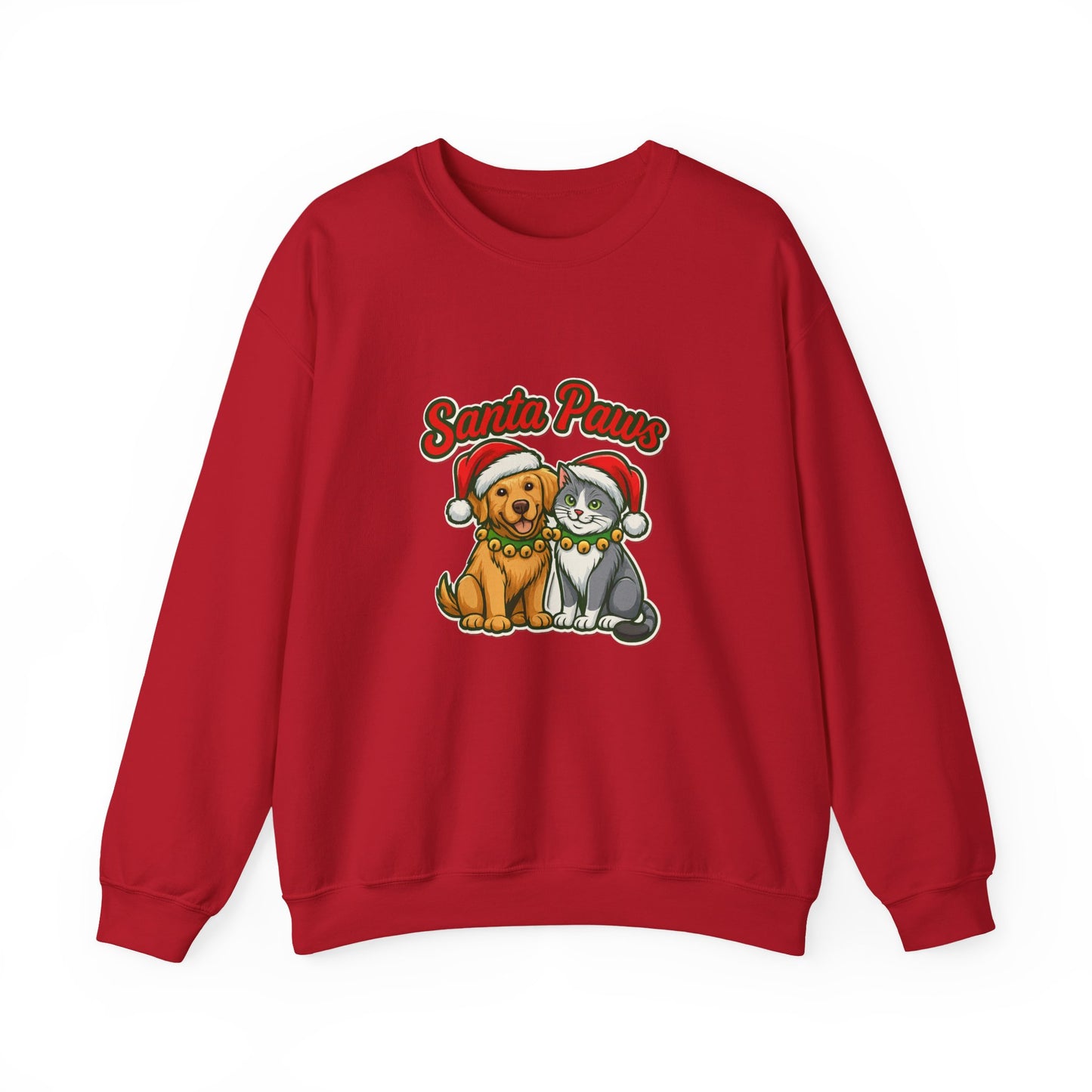Unisex Heavy Blend™ mw2096 | Santa Paws Christmas Sweatshirt – Cute Cat & Dog Holiday Crewneck, Merry Xmas Gift for Pet Lovers