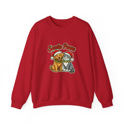 Unisex Heavy Blend™ mw2096 | Santa Paws Christmas Sweatshirt – Cute Cat & Dog Holiday Crewneck, Merry Xmas Gift for Pet Lovers