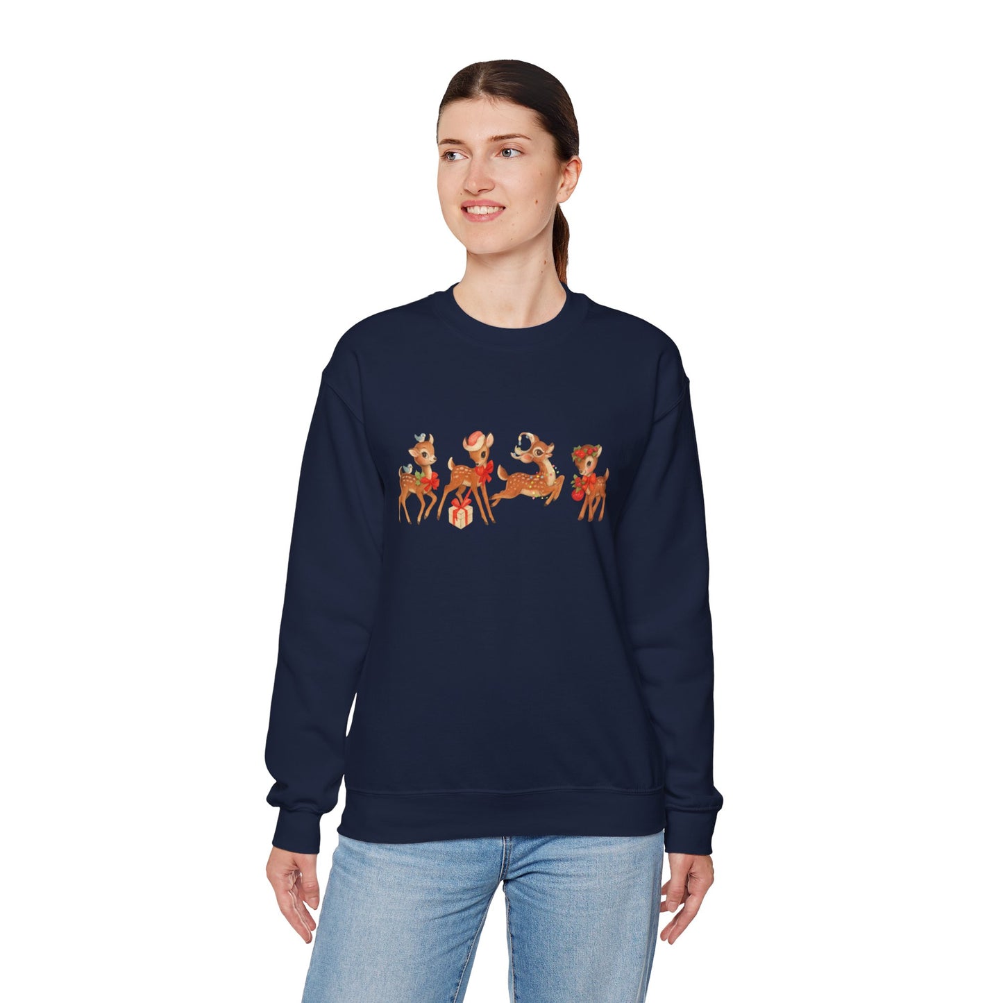Unisex Heavy Blend™ mw2044 | Vintage Reindeer Christmas Sweatshirt – Cute Retro Deer Holiday Crewneck, Festive Winter Pullover