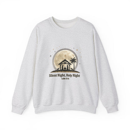 Unisex Heavy Blend™ mw2067 | Silent Night Holy Night Sweatshirt – Christian Nativity Scene Crewneck, Luke 2:14 Bible Verse Christmas Pullover