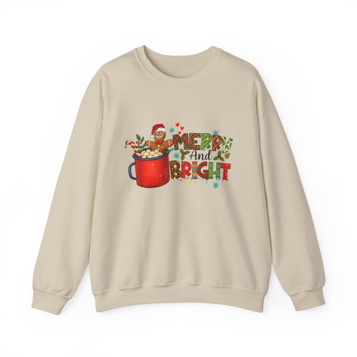 Unisex Heavy Blend™ mw2008 | Merry and Bright Christmas Sweatshirt – Gingerbread & Hot Cocoa Holiday Crewneck | Cozy Unisex Winter Gift