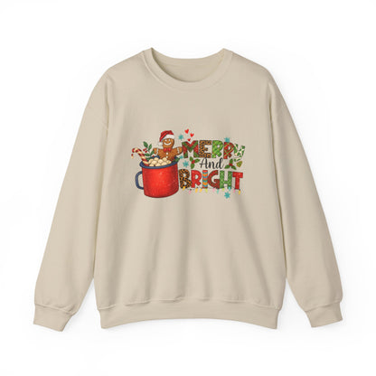 Unisex Heavy Blend™ mw2008 | Merry and Bright Christmas Sweatshirt – Gingerbread & Hot Cocoa Holiday Crewneck | Cozy Unisex Winter Gift