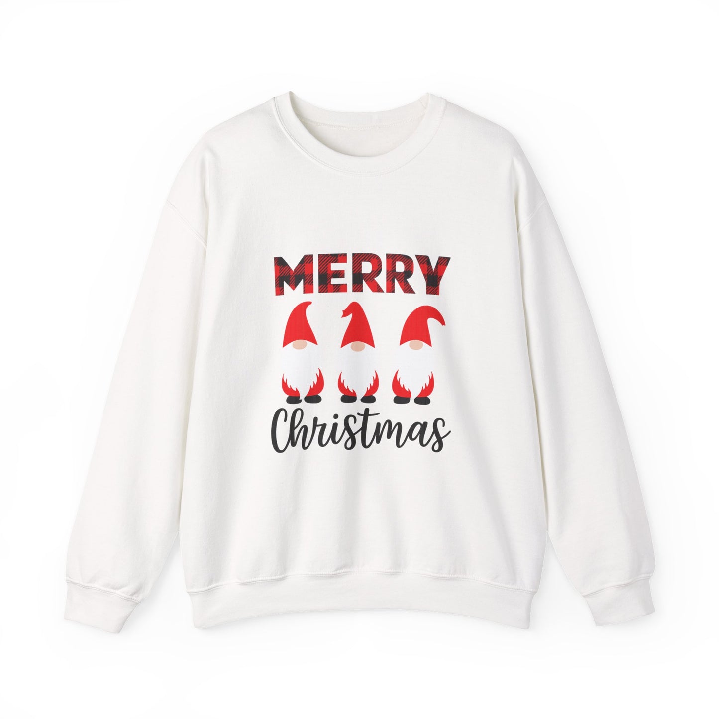 Unisex Heavy Blend™ mw2009 | Merry Christmas Gnome Sweatshirt – Buffalo Plaid Holiday Crewneck | Cozy Unisex Winter Gift