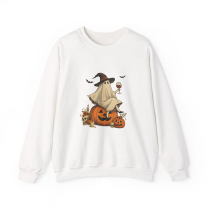 Unisex Heavy Blend™ Wine Ghost Halloween Sweatshirt – Spooky Season Pumpkin Crewneck | mw1013
