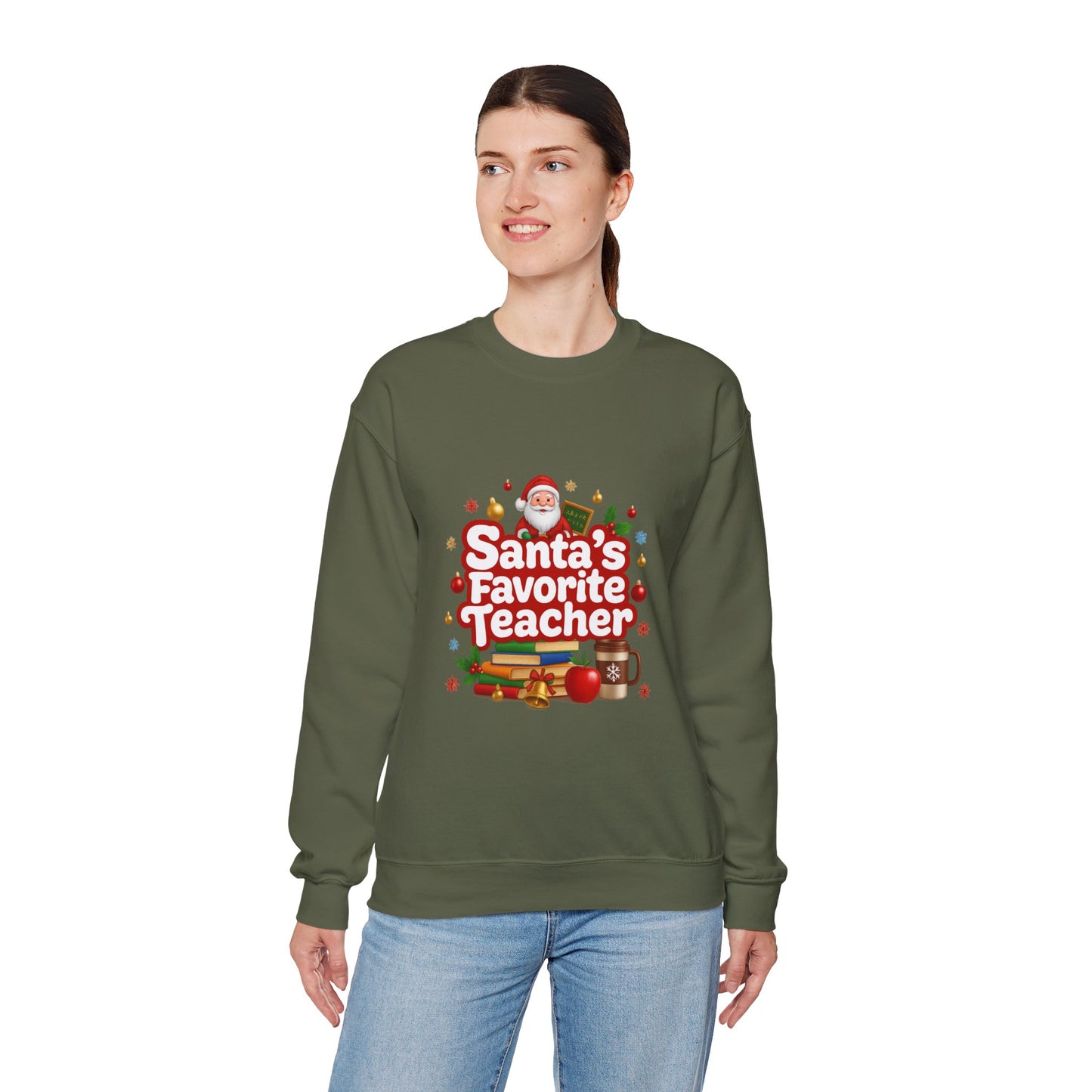 Unisex Heavy Blend™ mw2088 | Santa’s Favorite Teacher Christmas Sweatshirt – Cute Holiday Gift for Teachers, Festive Pullover