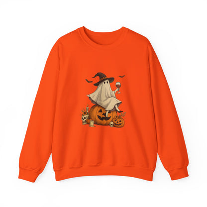 Unisex Heavy Blend™ Wine Ghost Halloween Sweatshirt – Spooky Season Pumpkin Crewneck | mw1013