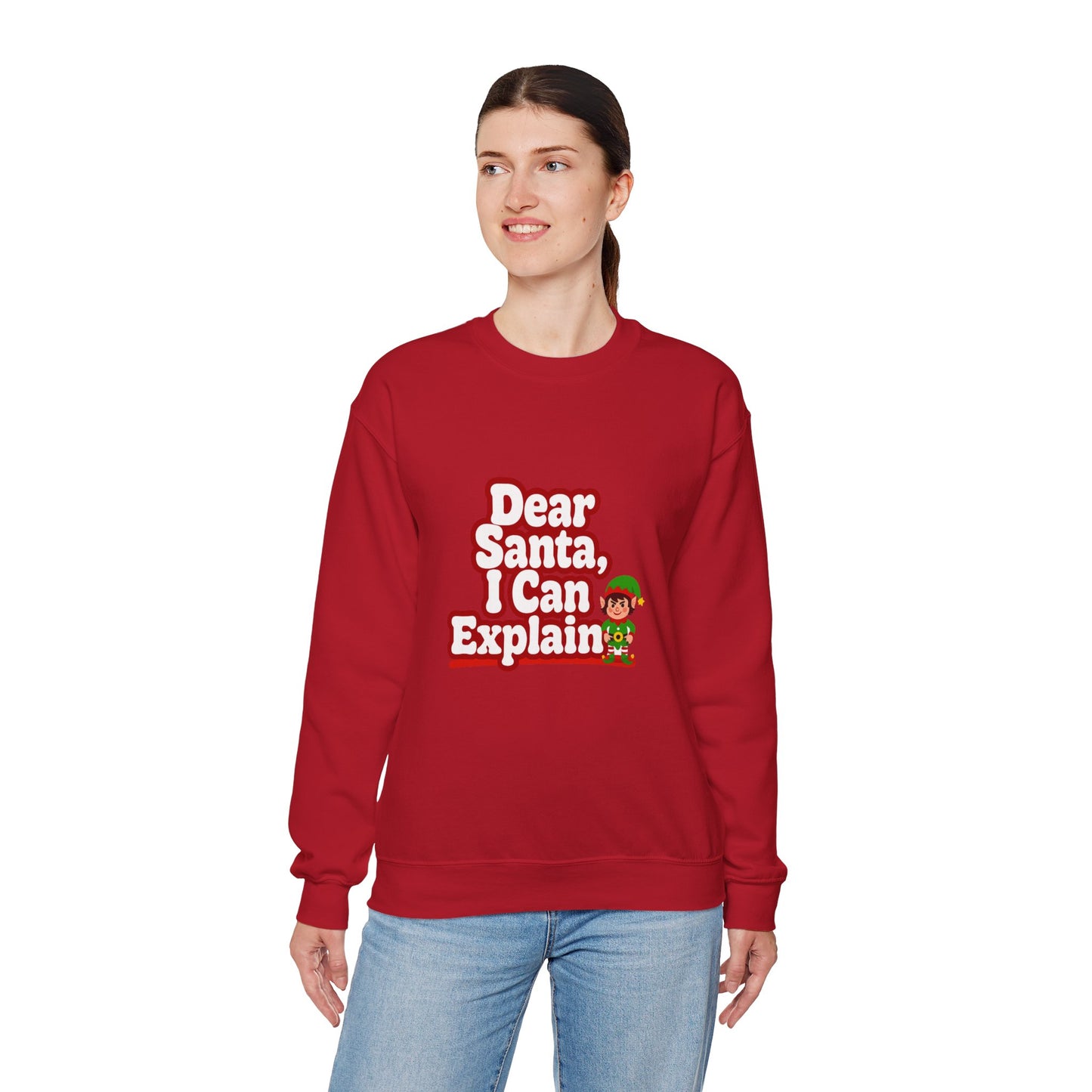 Unisex Heavy Blend™ mw2073 | Dear Santa I Can Explain Sweatshirt – Funny Christmas Elf Crewneck, Cute Holiday Pullover Sweater Gift