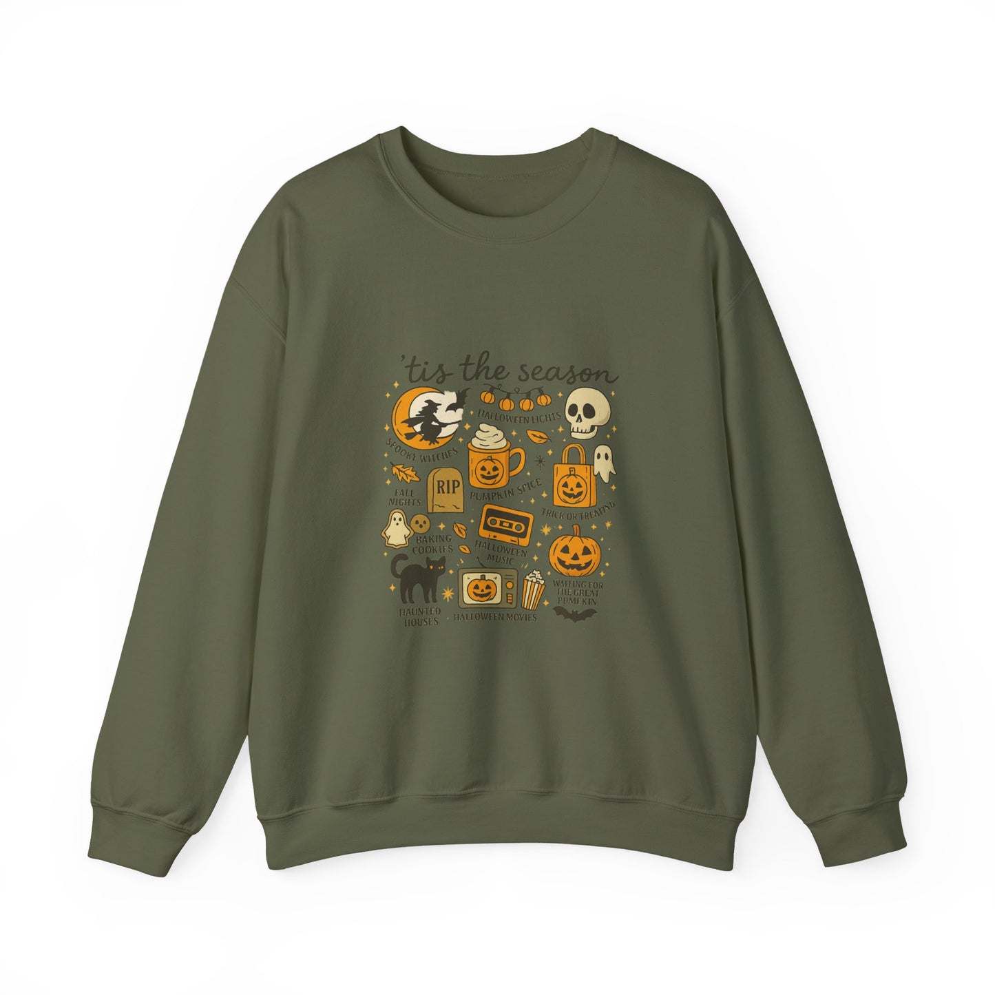 Unisex Heavy Blend™ Halloween Essentials Sweatshirt – Spooky Season Pumpkin Crewneck | mw1016
