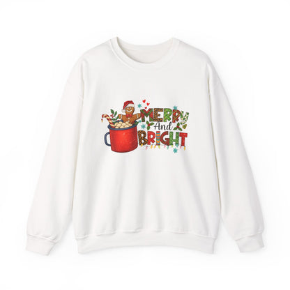 Unisex Heavy Blend™ mw2008 | Merry and Bright Christmas Sweatshirt – Gingerbread & Hot Cocoa Holiday Crewneck | Cozy Unisex Winter Gift