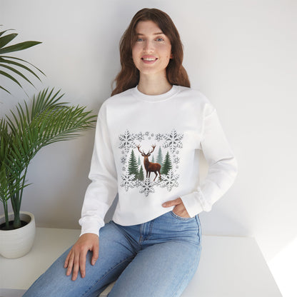 Unisex Heavy Blend™ mw2054 | Snowflake Reindeer Christmas Sweatshirt – Festive Winter Deer Crewneck, Holiday Pullover Sweater
