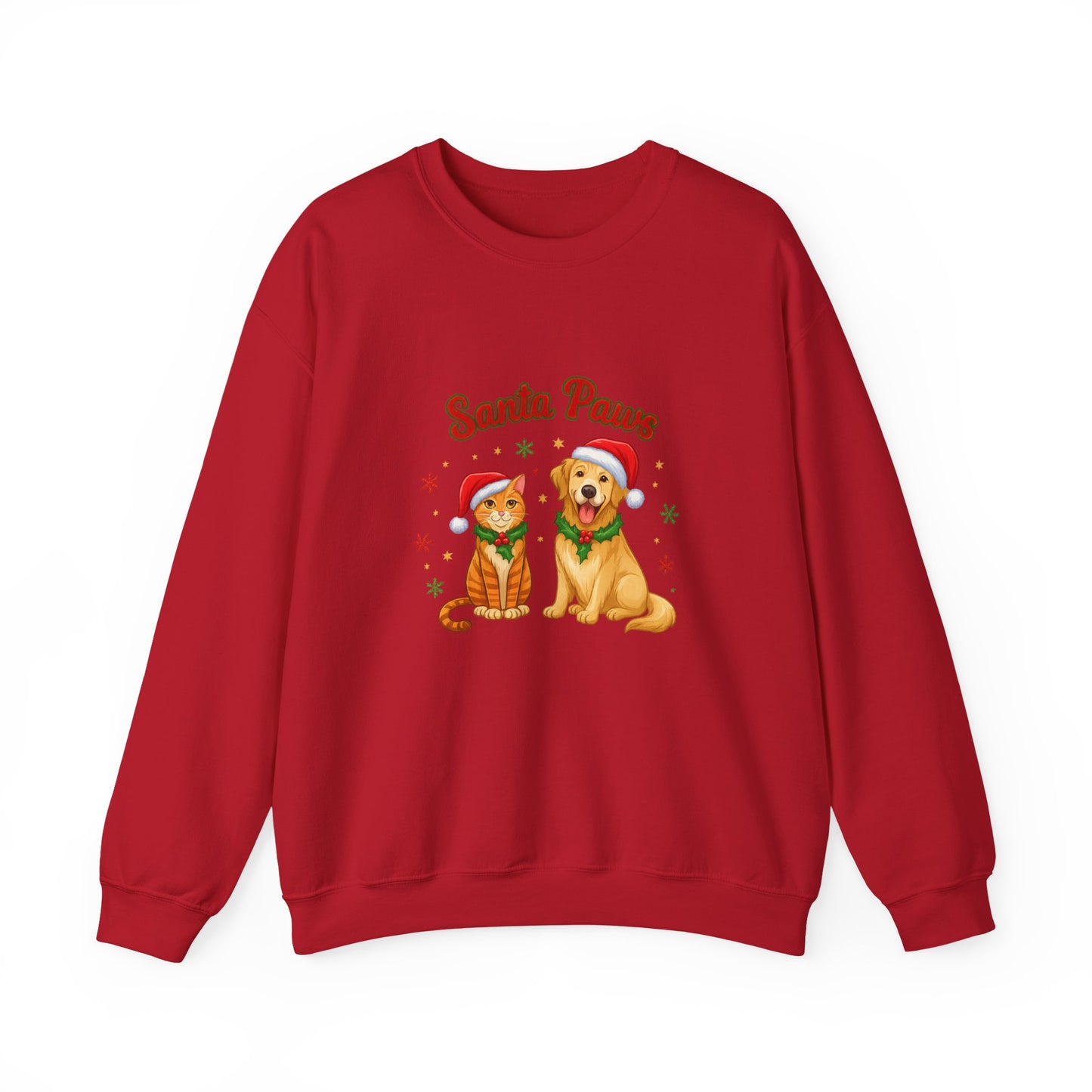 Unisex Heavy Blend™ mw2095 | Santa Paws Christmas Sweatshirt – Cute Cat & Dog Holiday Crewneck, Merry Xmas Gift for Pet Lovers