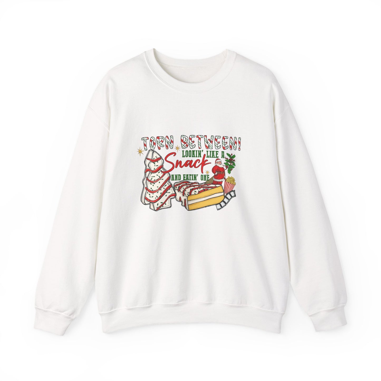 Unisex Heavy Blend™ mw2027 | Torn Between Looking Like a Snack Christmas Sweatshirt – Funny Holiday Crewneck | Cute Unisex Winter Gift