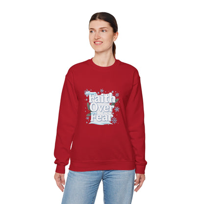 Unisex Heavy Blend™ mw2122 | Faith Over Fear Christian Christmas Sweatshirt – Inspirational Holiday Crewneck, Religious Winter Gift