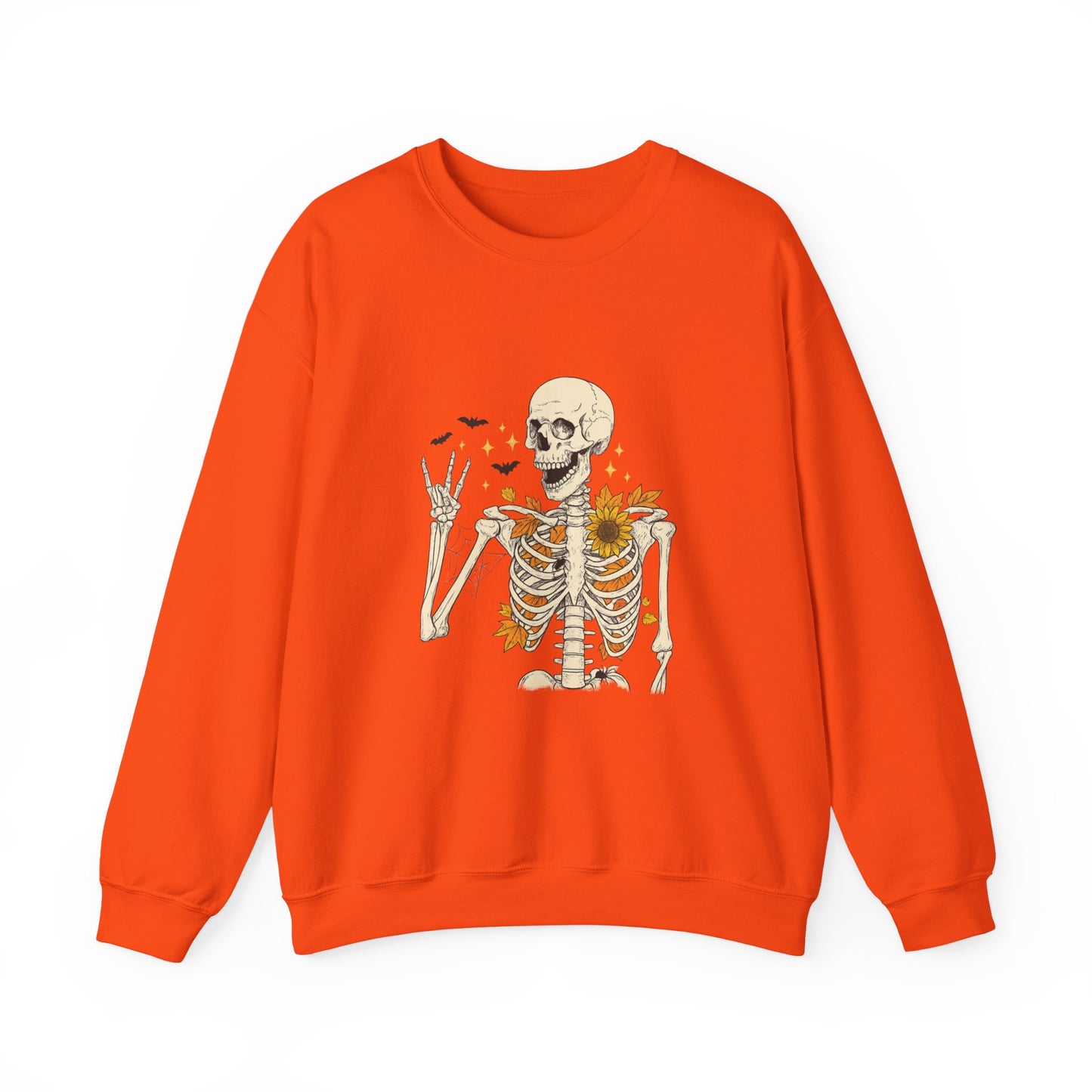 Unisex Heavy Blend™ Floral Skeleton Halloween Sweatshirt – Spooky Fall Vibes Crewneck | mw1019