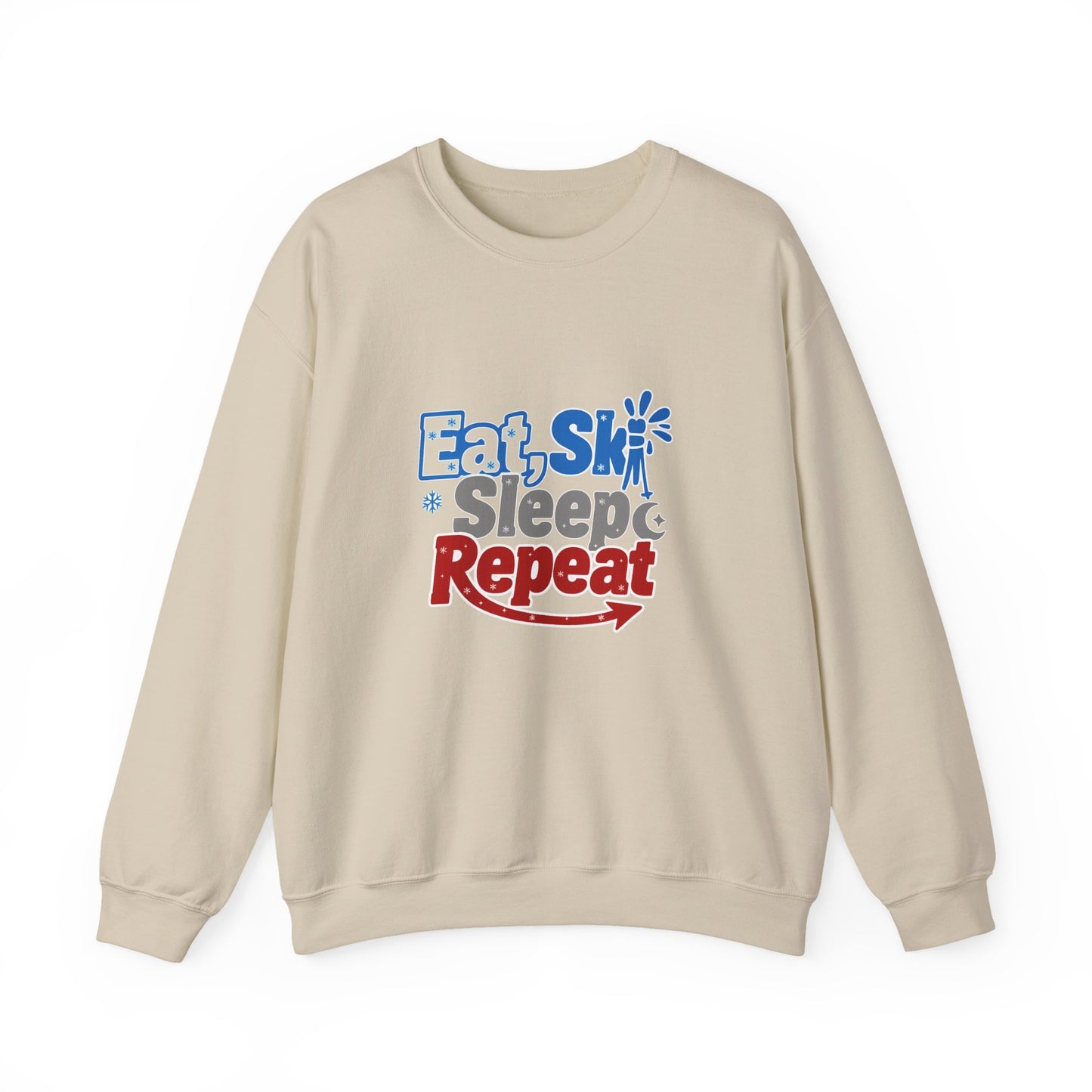 Unisex Heavy Blend™ mw2117 | Eat Ski Sleep Repeat Sweatshirt – Funny Skiing Winter Crewneck, Cozy Snow Sports Gift for Ski Lovers