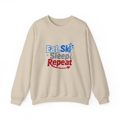 Unisex Heavy Blend™ mw2117 | Eat Ski Sleep Repeat Sweatshirt – Funny Skiing Winter Crewneck, Cozy Snow Sports Gift for Ski Lovers