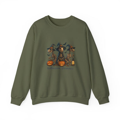 Unisex Heavy Blend™ Halloween Dinosaur Sweatshirt – Spooky Skeleton Dinos with Pumpkins | mw1023