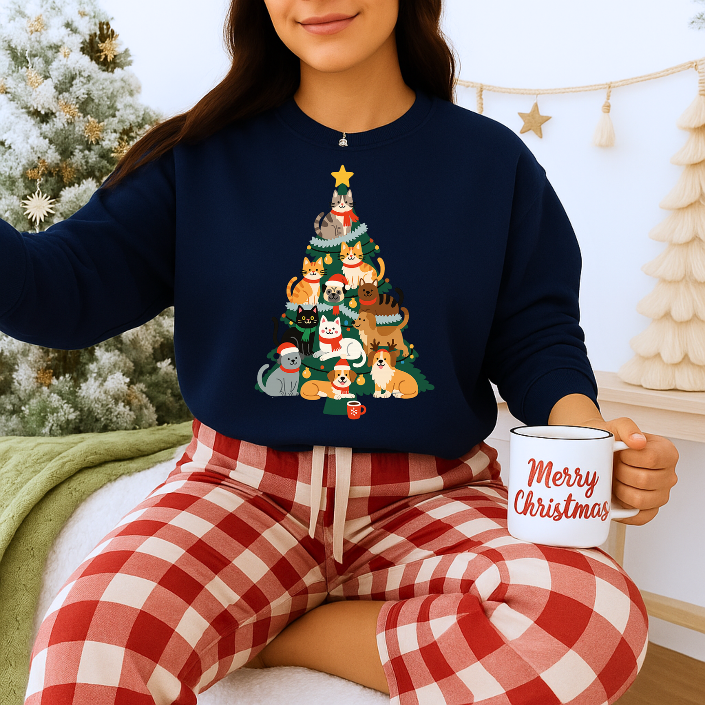 Unisex Heavy Blend™ mw2078 | Cat Christmas Tree Sweatshirt – Funny Holiday Cat Lover Crewneck, Cute Kitty Xmas Pullover Sweater