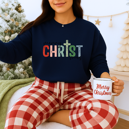 Unisex Heavy Blend™ mw2010 | Merry CHRISTmas Sweatshirt – Christian Holiday Crewneck with Cross | Faith Based Unisex Christmas Gift