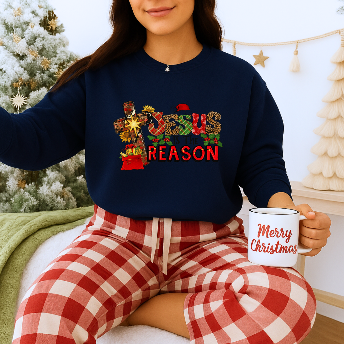 Unisex Heavy Blend™ mw2030 | Jesus Is The Reason Sweatshirt – Christian Christmas Cross Crewneck | Faith Based Unisex Holiday Gift