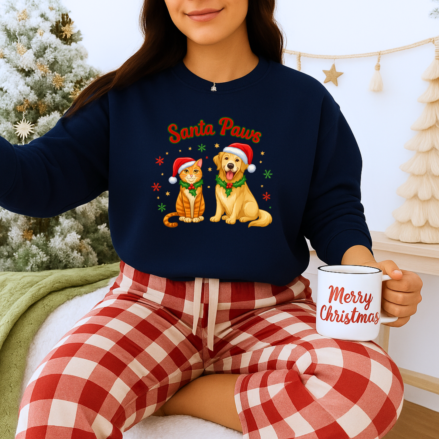 Unisex Heavy Blend™ mw2095 | Santa Paws Christmas Sweatshirt – Cute Cat & Dog Holiday Crewneck, Merry Xmas Gift for Pet Lovers