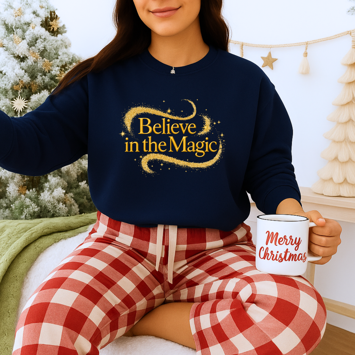 Unisex Heavy Blend™ mw2102 | Believe in the Magic Christmas Sweatshirt – Sparkly Holiday Crewneck, Festive Xmas Gift for Winter Lovers