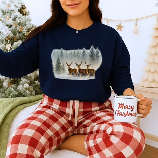 Unisex Heavy Blend™ mw2059 | Forest Reindeer Christmas Sweatshirt – Winter Deer Scene Crewneck, Festive Holiday Pullover Sweater