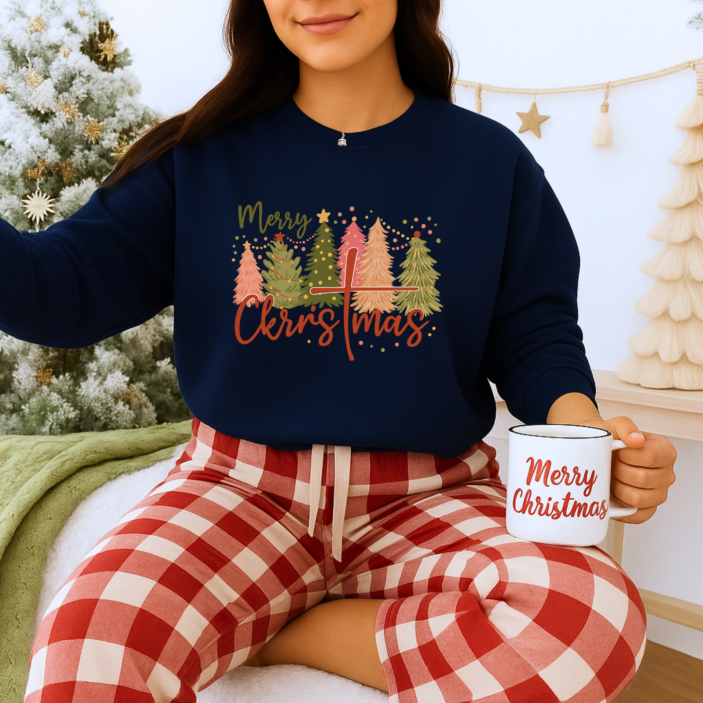 Unisex Heavy Blend™ mw2042 | Merry Christmas Sweatshirt – Faith Cross Holiday Crewneck, Christian Christmas Pullover, Festive Winter Outfit