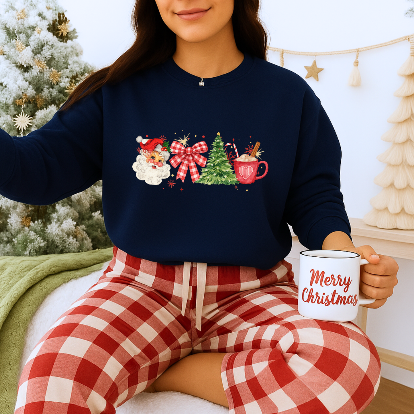 Unisex Heavy Blend™ mw2050 | Vintage Christmas Sweatshirt – Retro Santa Tree Hot Cocoa Pullover, Festive Holiday Crewneck Sweater