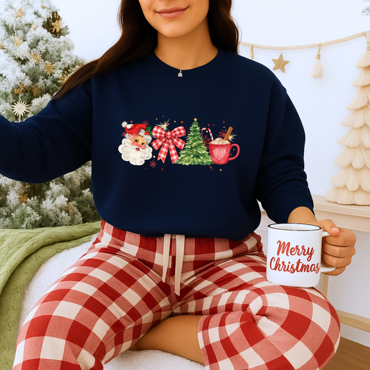 Unisex Heavy Blend™ mw2050 | Vintage Christmas Sweatshirt – Retro Santa Tree Hot Cocoa Pullover, Festive Holiday Crewneck Sweater