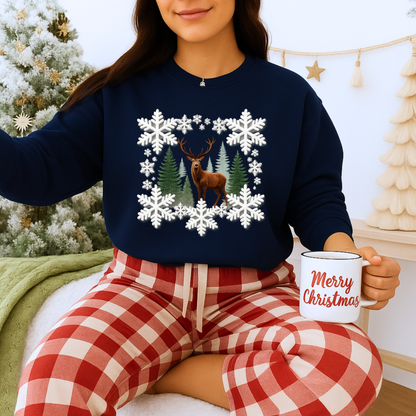 Unisex Heavy Blend™ mw2054 | Snowflake Reindeer Christmas Sweatshirt – Festive Winter Deer Crewneck, Holiday Pullover Sweater