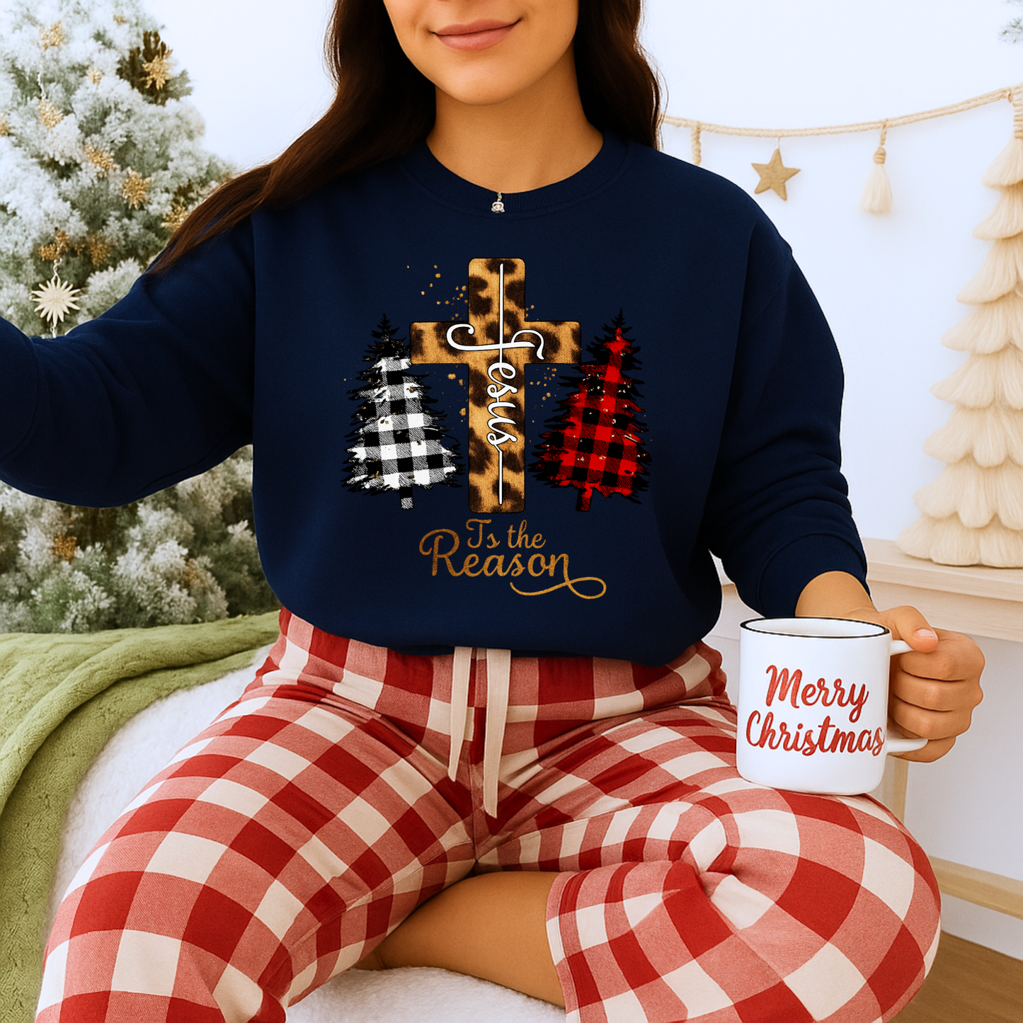 Unisex Heavy Blend™ mw2028 | Jesus Is the Reason Sweatshirt – Christian Christmas Cross Crewneck | Faith Based Unisex Holiday Gift