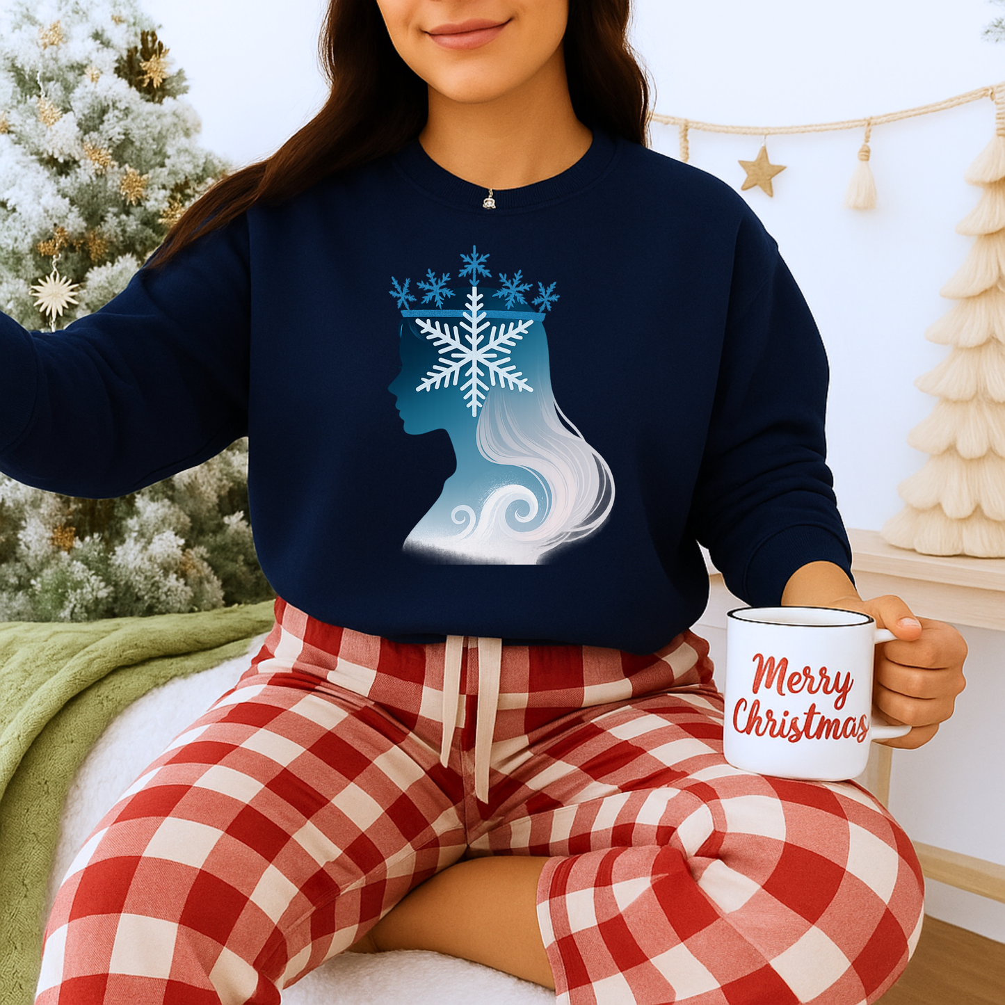 Unisex Heavy Blend™ mw2138 | Snow Queen Silhouette Sweatshirt – Elegant Winter Snowflake Crown Crewneck, Cozy Holiday Gift