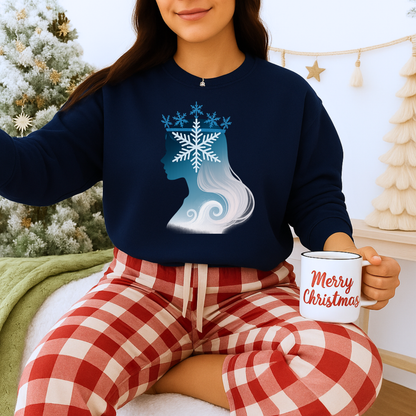 Unisex Heavy Blend™ mw2138 | Snow Queen Silhouette Sweatshirt – Elegant Winter Snowflake Crown Crewneck, Cozy Holiday Gift