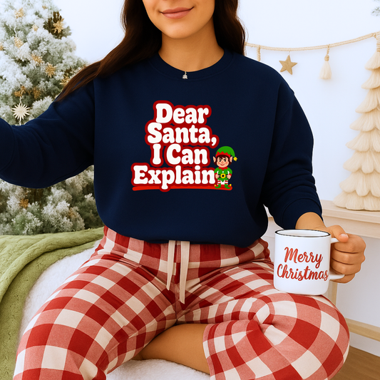 Unisex Heavy Blend™ mw2073 | Dear Santa I Can Explain Sweatshirt – Funny Christmas Elf Crewneck, Cute Holiday Pullover Sweater Gift