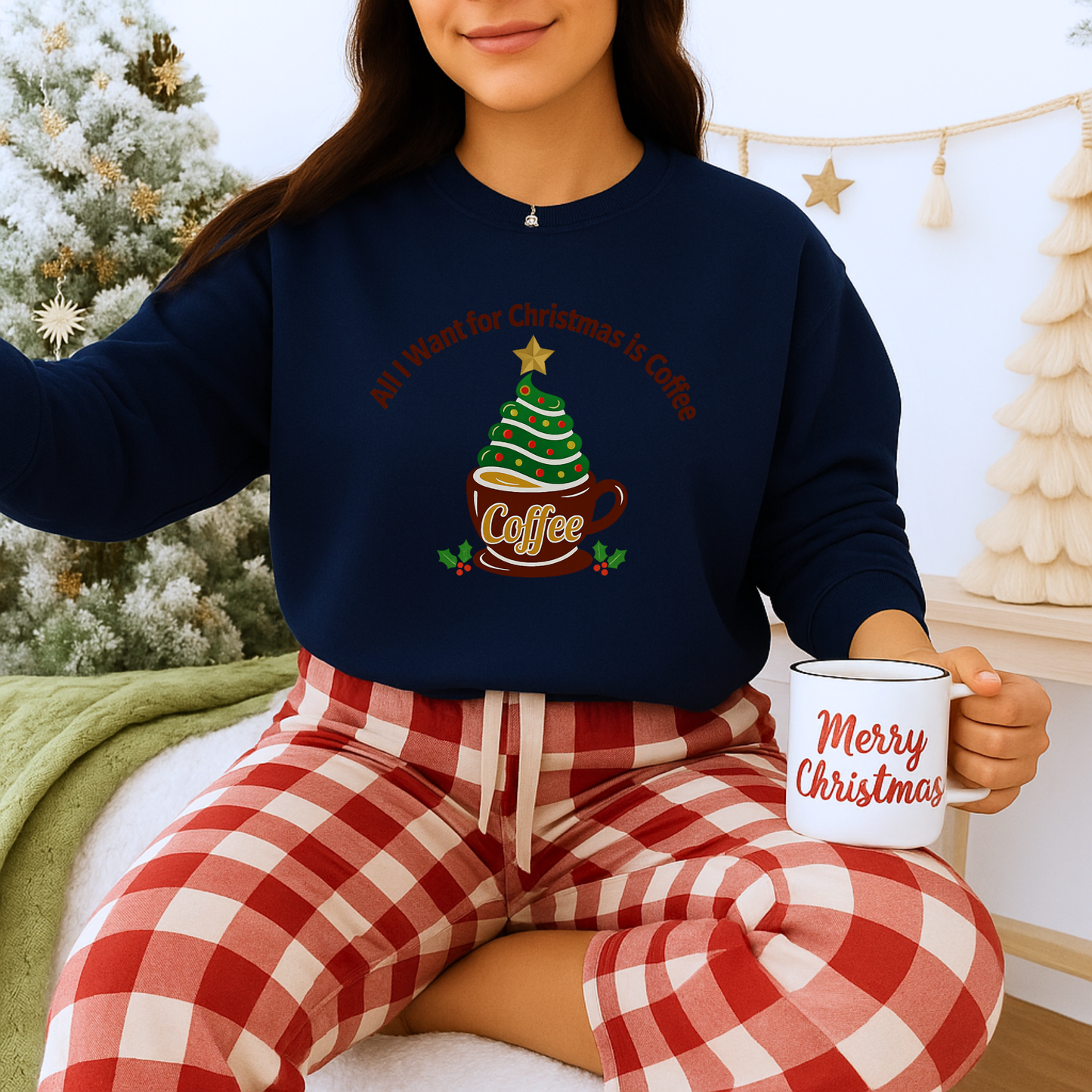 Unisex Heavy Blend™ mw2057 | All I Want for Christmas is Coffee Sweatshirt – Funny Holiday Coffee Lover Crewneck, Festive Winter Pullover