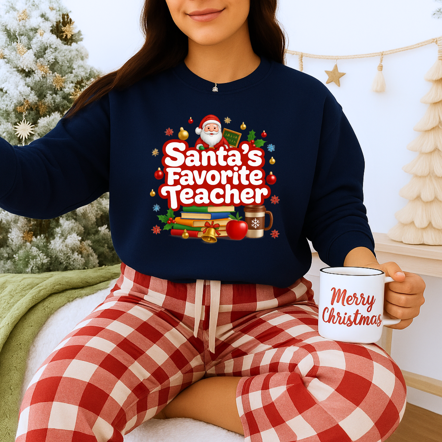 Unisex Heavy Blend™ mw2088 | Santa’s Favorite Teacher Christmas Sweatshirt – Cute Holiday Gift for Teachers, Festive Pullover