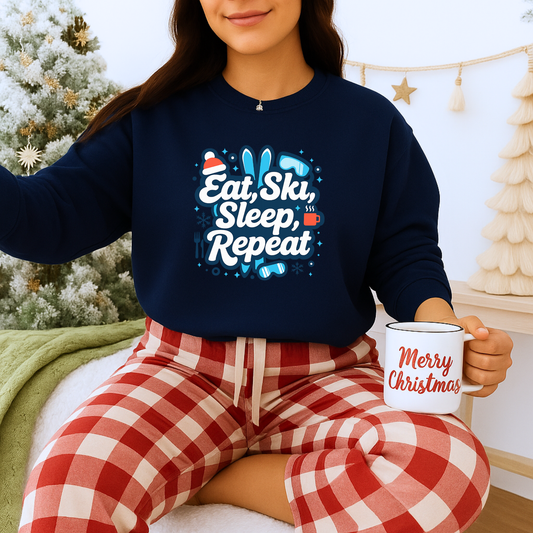 Unisex Heavy Blend™ mw2113 | Eat Ski Sleep Repeat Sweatshirt – Funny Skiing Winter Crewneck, Cozy Snow Sports Gift for Ski Lovers