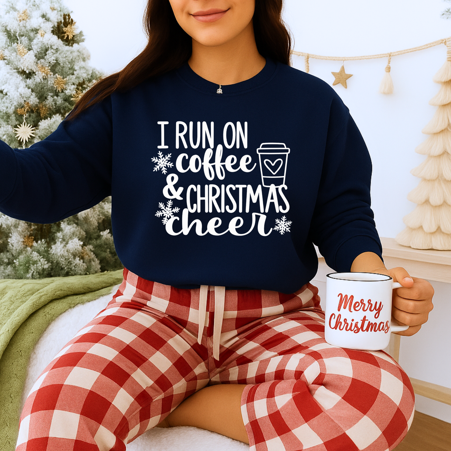 Unisex Heavy Blend™ mw2013 | I Run on Coffee & Christmas Cheer Sweatshirt – Funny Holiday Crewneck | Cozy Unisex Winter Gift
